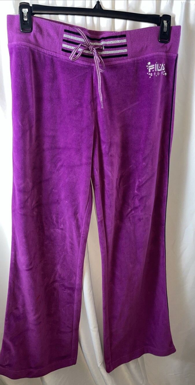 Fila Sport Women’s Purple Velour Track Pants Size L Y2K Retro